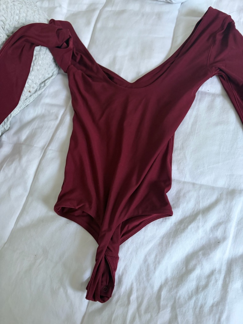 aerie Long-Sleeve V-Neck Bodysuit in Burgundy